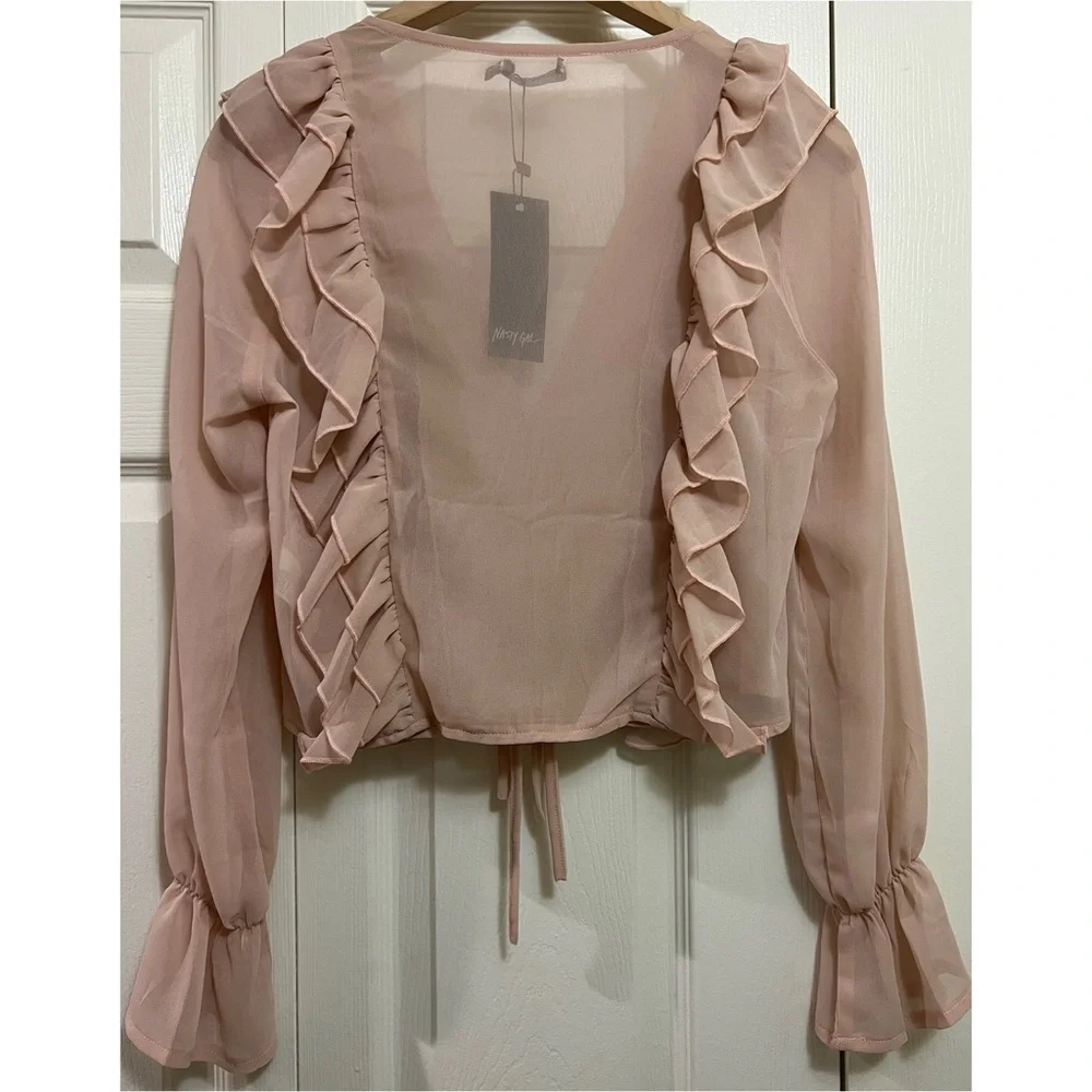 Nasty Gal Ruffle Chiffon Tie Front Blouse - Picture 11 of 15